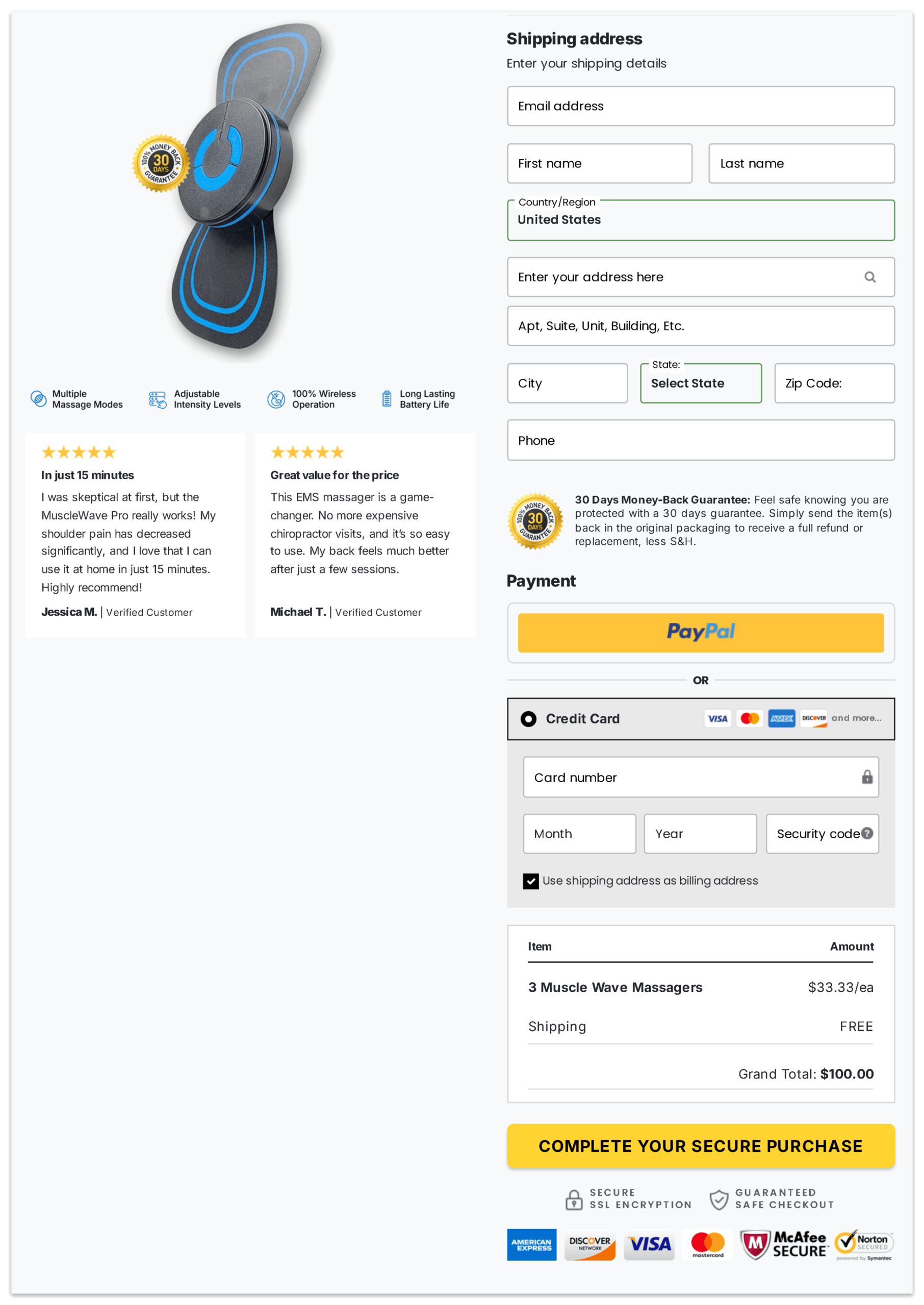 Muscle Wave Pro checkout page.